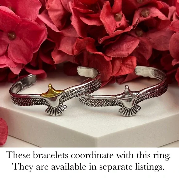 Boho Tribal Gold and Silver Eagle Ring Cuff - Picture 11 of 11